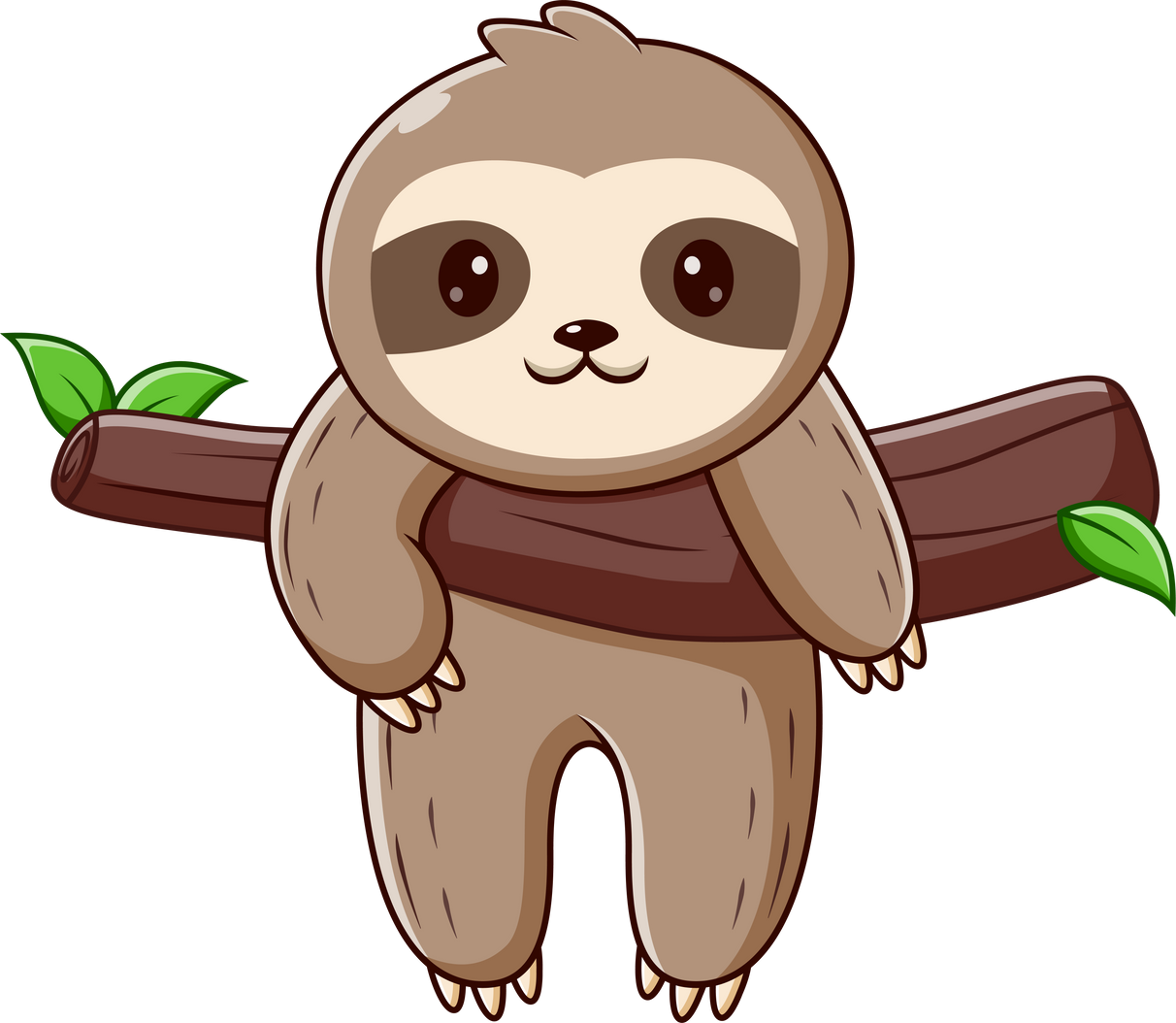 Sloth Cartoon Hanging on The Tree, Sloth Mascot Cartoon Character